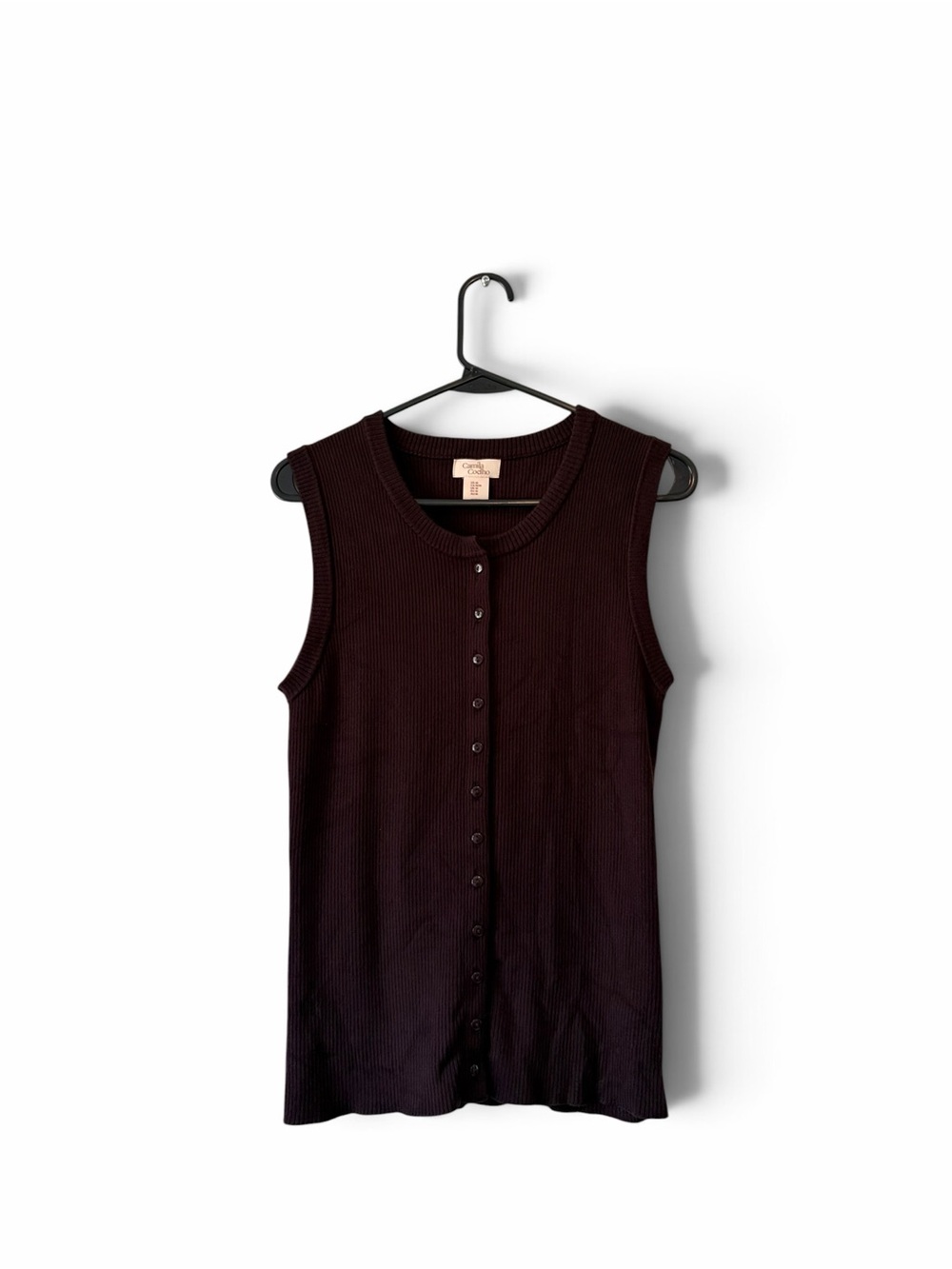 Camila Coelho Sleeveless Button-Front Knit Tank Top - Brown